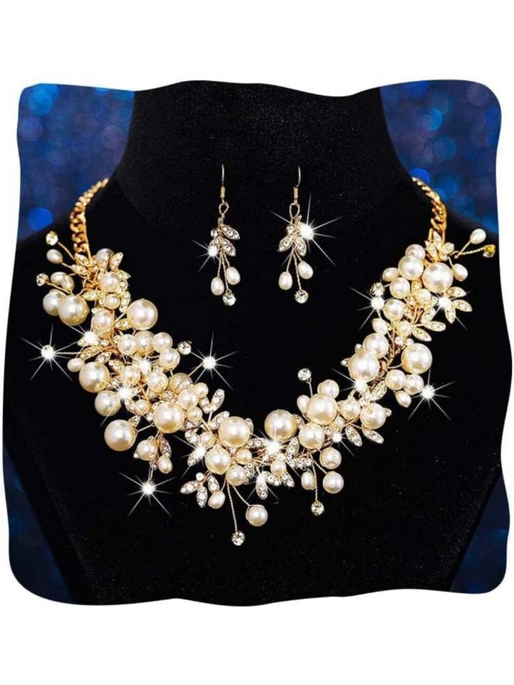 Elegant Pearl Wedding Necklace & Earring Set | Bridal Jewelry, Gold & Rhinestone